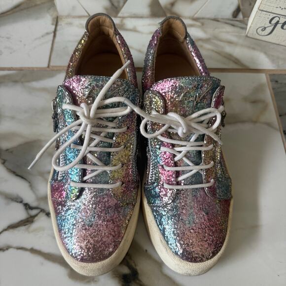 Giuseppe Zanotti Women’s Gail Rainbow Glitter Sneakers Size 40 Zip Up & Laces - Picture 2 of 11
